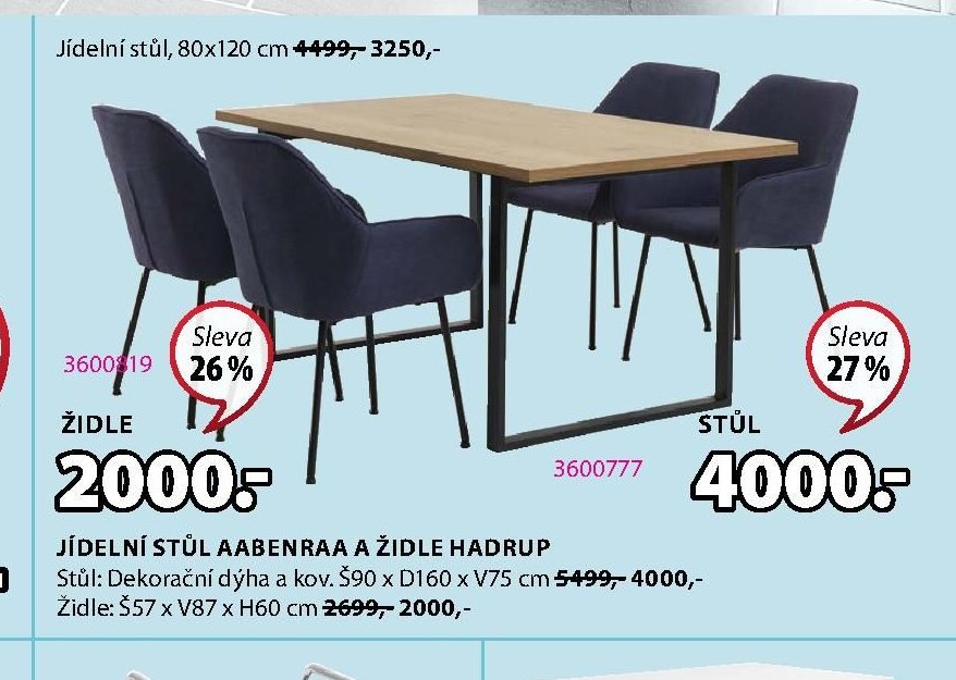 JÍDELNÍ STŮL AABENRAA A ŽIDLE HADRUP