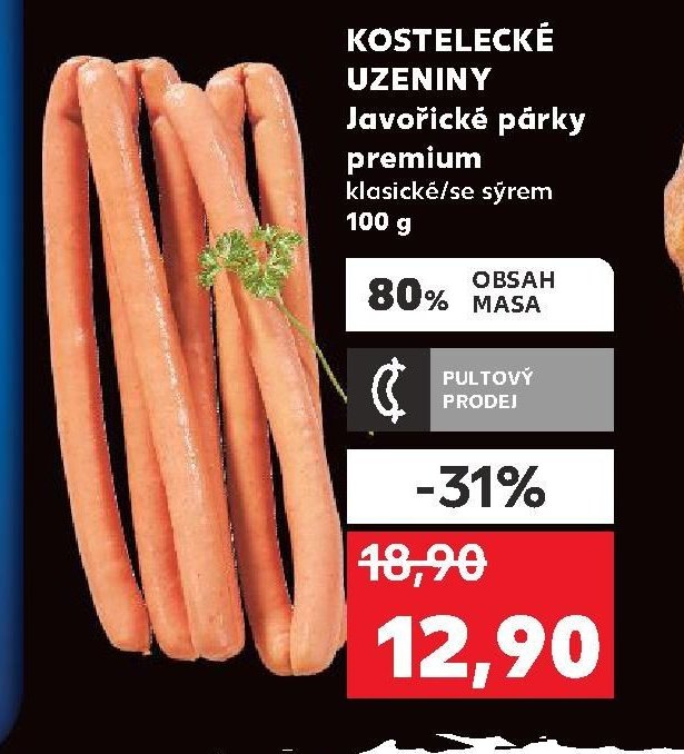 Kostelecké uzeniny Javořické párky premium 100 g