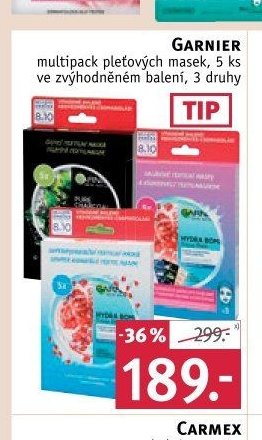 Garnier multipack pleťových masek, 5 ks