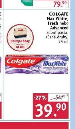Colgate Max White, Fresh nebo Advanced zubní pasta