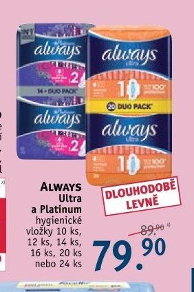 Always Ultra a Platinum hygienické vložky