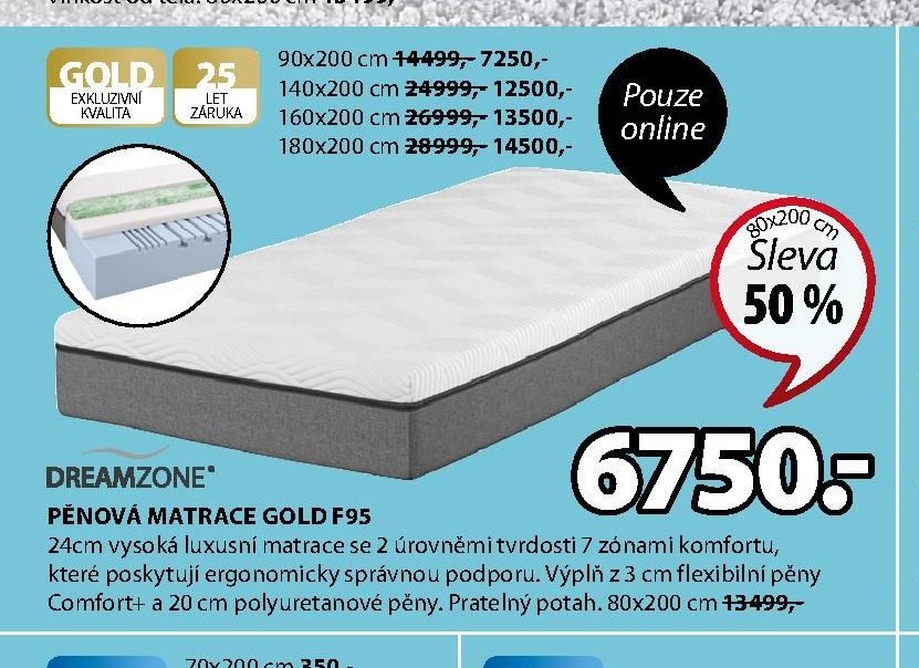 PĚNOVÁ MATRACE GOLD F95