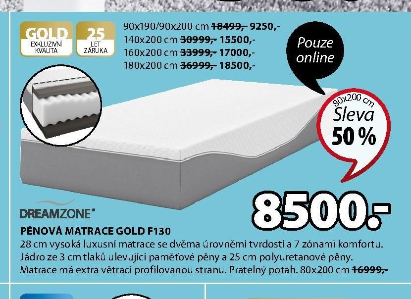 PĚNOVÁ MATRACE GOLD F130