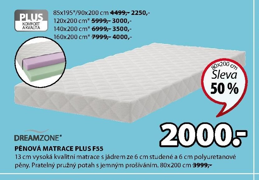 DREAMZONE PĚNOVÁ MATRACE PLUS F55