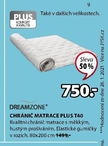 DREAMZONE CHRÁNIČ MATRACE PLUS T40