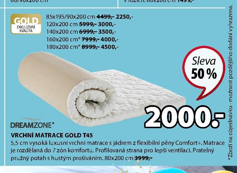 DREAMZONE VRCHNÍ MATRACE GOLD T45