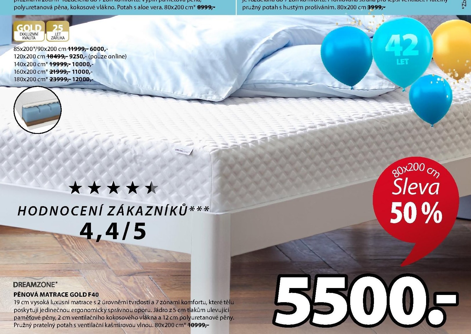 DREAMZONE PĚNOVÁ MATRACE GOLD F40