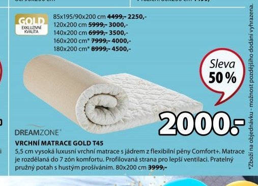 DREAMZONE VRCHNÍ MATRACE GOLD T45