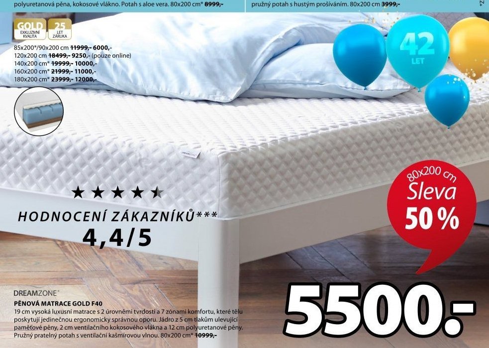 DREAMZONE PĚNOVÁ MATRACE GOLD F40