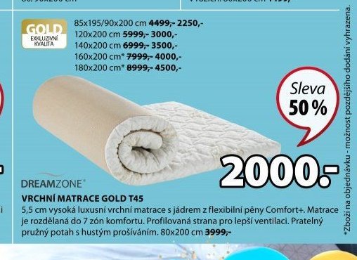 DREAMZONE VRCHNÍ MATRACE GOLD T45