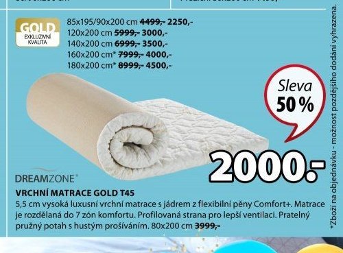 DREAMZONE VRCHNÍ MATRACE GOLD T45
