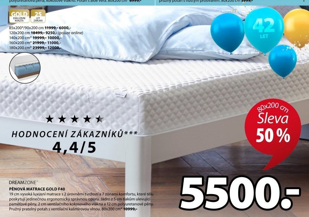 DREAMZONE PĚNOVÁ MATRACE GOLD F40