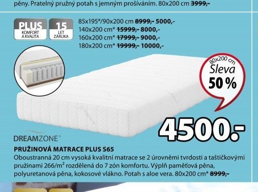 DREAMZONE PRUŽINOVÁ MATRACE PLUS S65