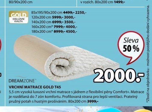DREAMZONE VRCHNÍ MATRACE GOLD T45