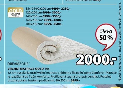 DREAMZONE VRCHNÍ MATRACE GOLD T45