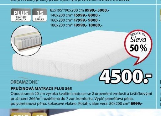 DREAMZONE PRUŽINOVÁ MATRACE PLUS S65
