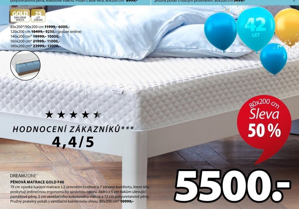 DREAMZONE PĚNOVÁ MATRACE GOLD F40