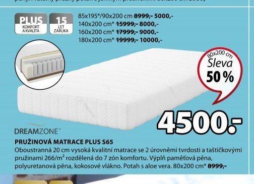 DREAMZONE PRUŽINOVÁ MATRACE PLUS S65