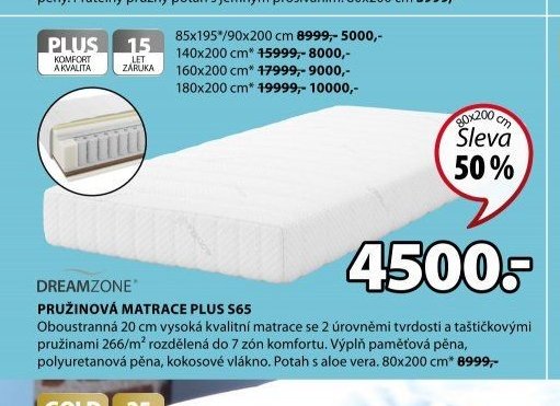 DREAMZONE PRUŽINOVÁ MATRACE PLUS S65