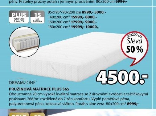 DREAMZONE PRUŽINOVÁ MATRACE PLUS S65