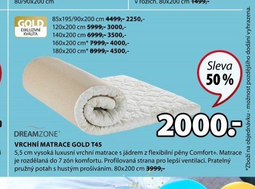 DREAMZONE VRCHNÍ MATRACE GOLD T45