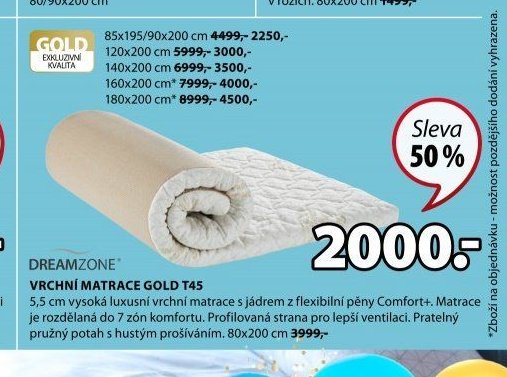 DREAMZONE VRCHNÍ MATRACE GOLD T45