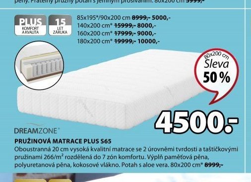 DREAMZONE PRUŽINOVÁ MATRACE PLUS S65