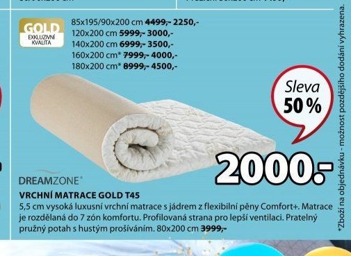 DREAMZONE VRCHNÍ MATRACE GOLD T45
