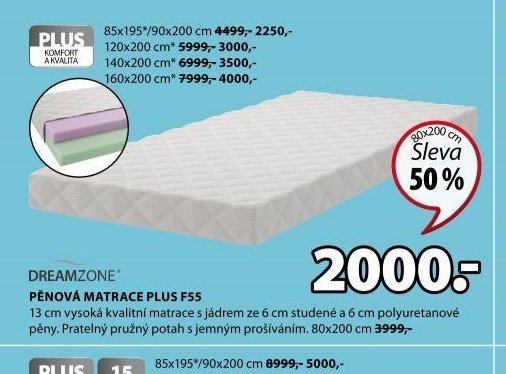 DREAMZONE PĚNOVÁ MATRACE PLUS F55