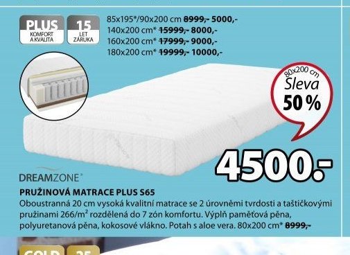 DREAMZONE PRUŽINOVÁ MATRACE PLUS S65