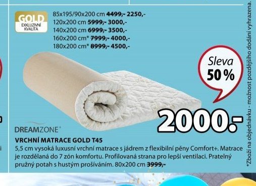 DREAMZONE VRCHNÍ MATRACE GOLD T45