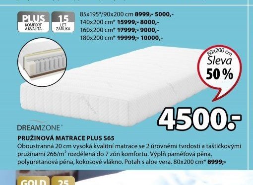 DREAMZONE PRUŽINOVÁ MATRACE PLUS S65