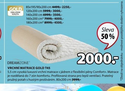 DREAMZONE VRCHNÍ MATRACE GOLD T45