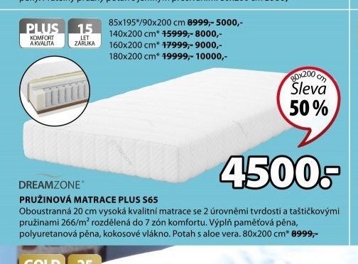 DREAMZONE PRUŽINOVÁ MATRACE PLUS S65