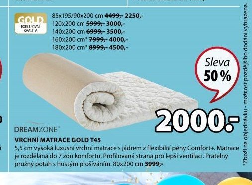 DREAMZONE VRCHNÍ MATRACE GOLD T45
