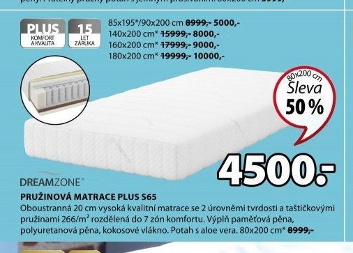DREAMZONE PRUŽINOVÁ MATRACE PLUS S65