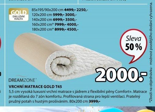 DREAMZONE VRCHNÍ MATRACE GOLD T45