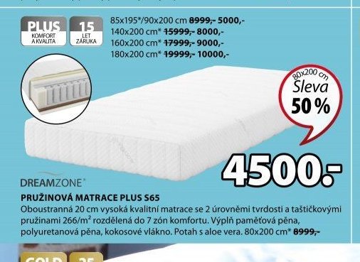 DREAMZONE PRUŽINOVÁ MATRACE PLUS S65