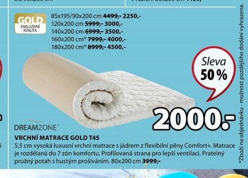 DREAMZONE VRCHNÍ MATRACE GOLD T45