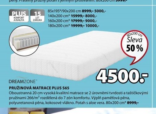 DREAMZONE PRUŽINOVÁ MATRACE PLUS S65