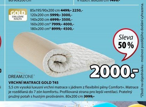 DREAMZONE VRCHNÍ MATRACE GOLD T45