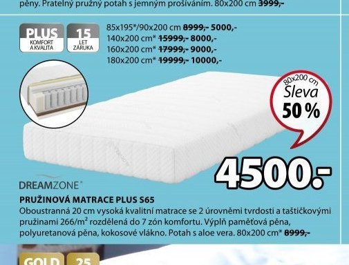 DREAMZONE PRUŽINOVÁ MATRACE PLUS S65