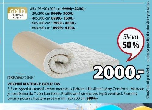 DREAMZONE VRCHNÍ MATRACE GOLD T45