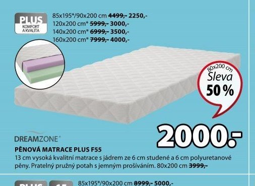 DREAMZONE PĚNOVÁ MATRACE PLUS F55