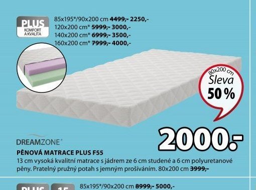 DREAMZONE PĚNOVÁ MATRACE PLUS F55