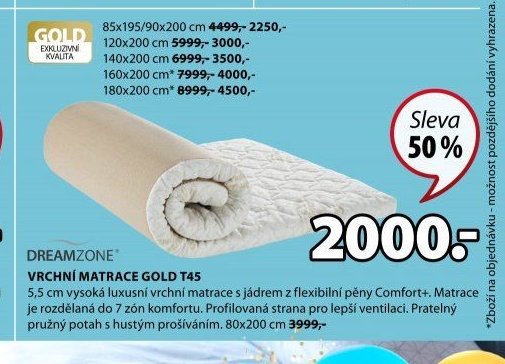 DREAMZONE VRCHNÍ MATRACE GOLD T45