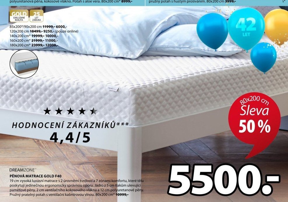 DREAMZONE PĚNOVÁ MATRACE GOLD F40