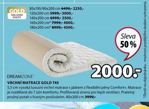 DREAMZONE VRCHNÍ MATRACE GOLD T45