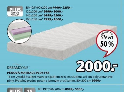 DREAMZONE PĚNOVÁ MATRACE PLUS F55