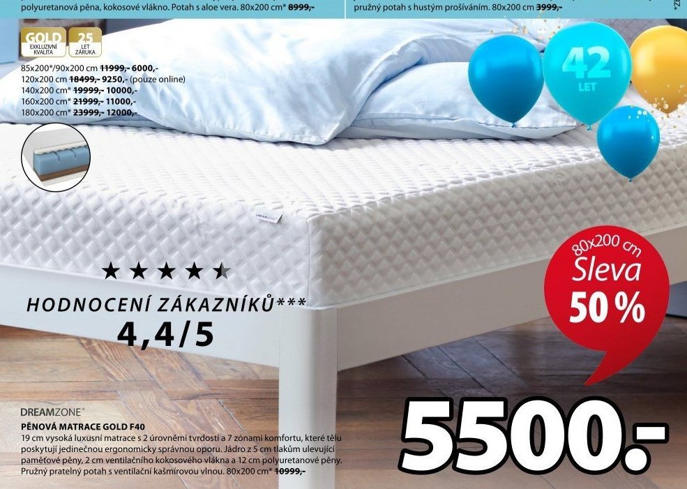 DREAMZONE PĚNOVÁ MATRACE GOLD F40